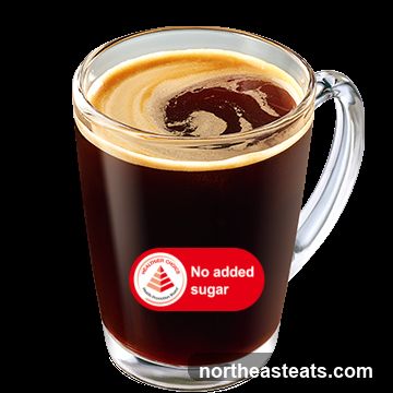 Coffee with "No added sugar" sticker