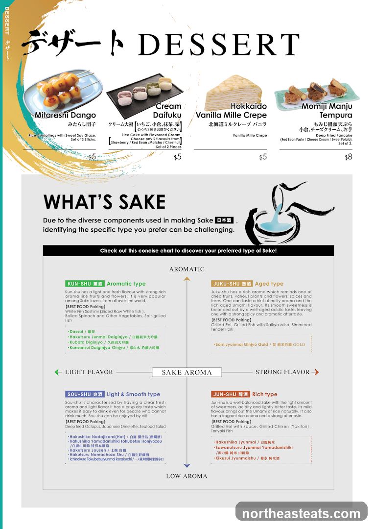 Dessert and Sake Menu