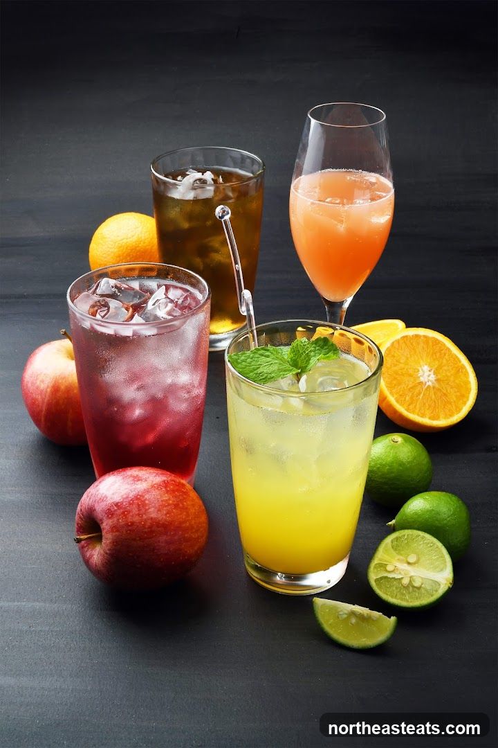 Assortment of Refreshing Drinks and Fruits