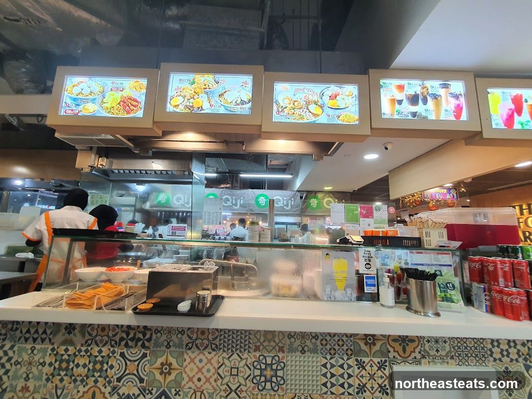 Food stall with illuminated menu displays