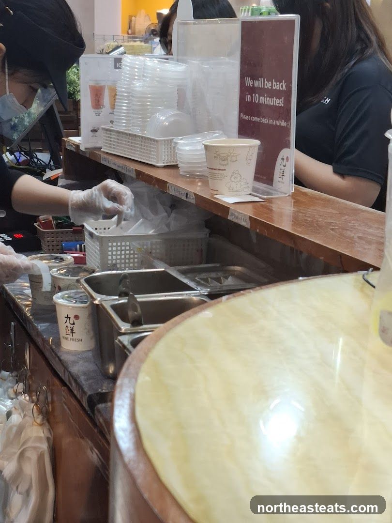 Counter with drinks and supplies