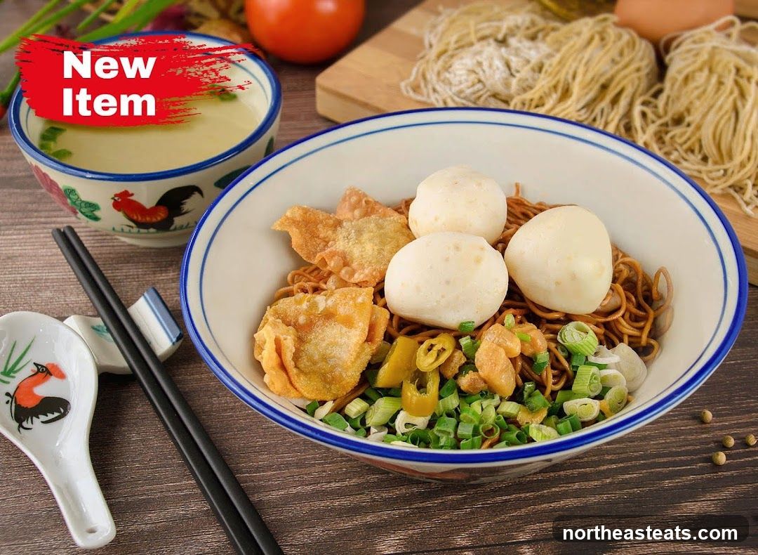 Noodle Dish with Fish Balls and Wontons
