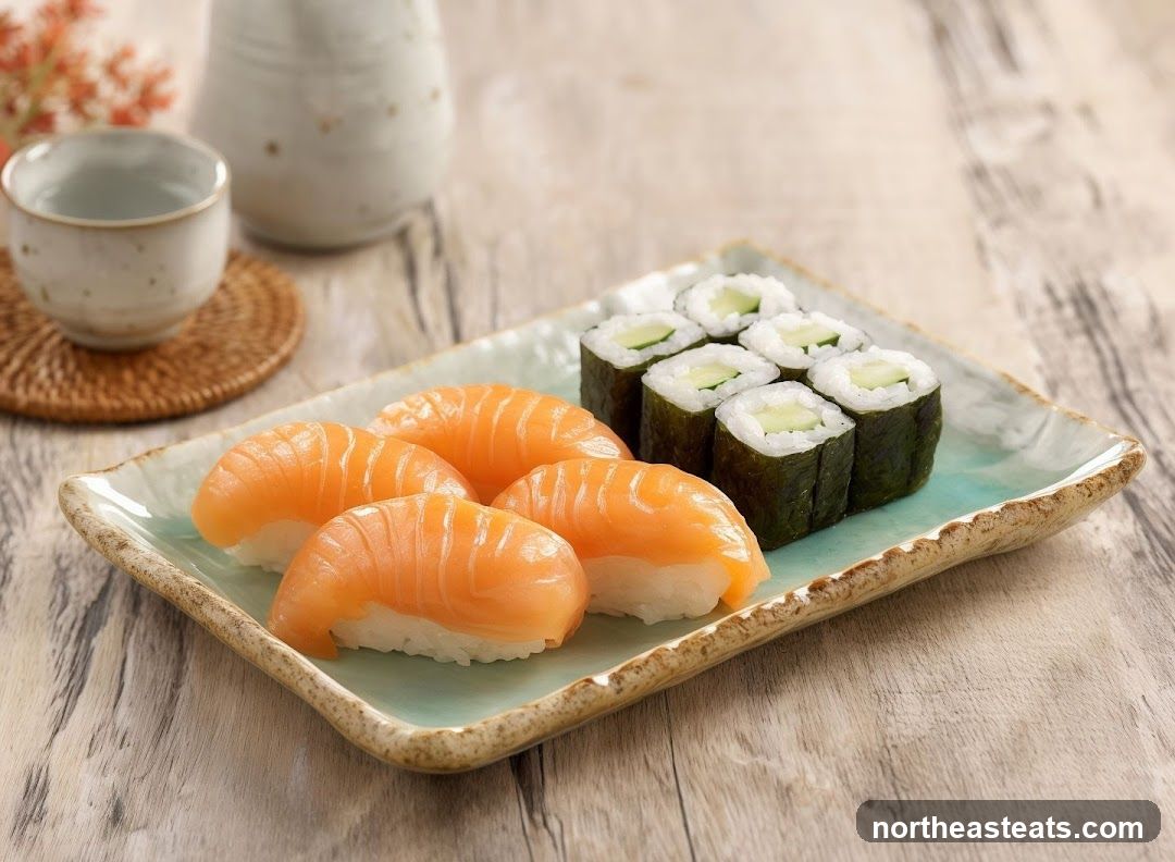 Salmon Nigiri and Cucumber Rolls