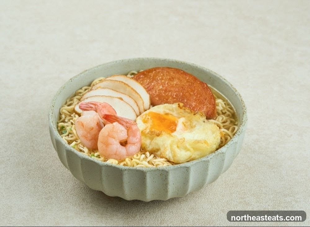 Noodle Soup with Shrimp, Chicken, and Egg