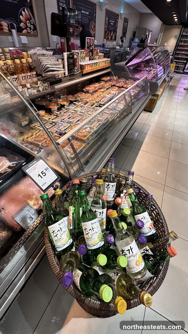 Soju Bottles and Prepared Foods