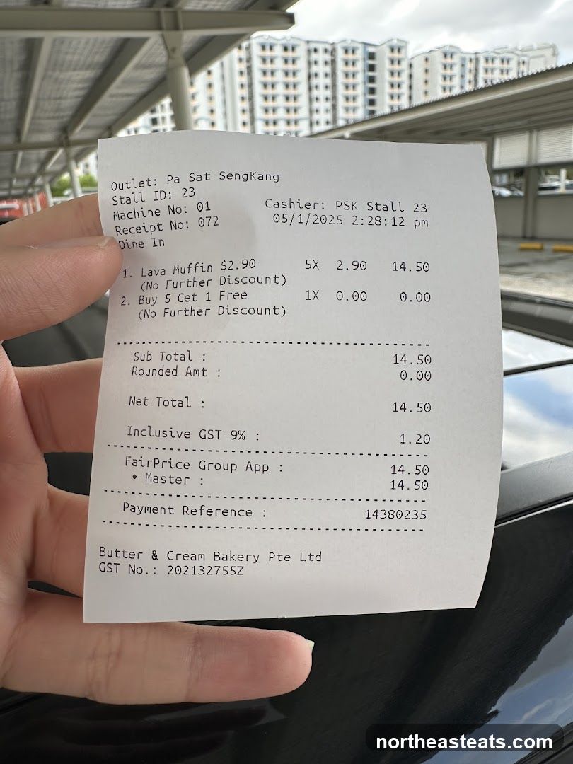 Receipt from Butter & Cream Bakery