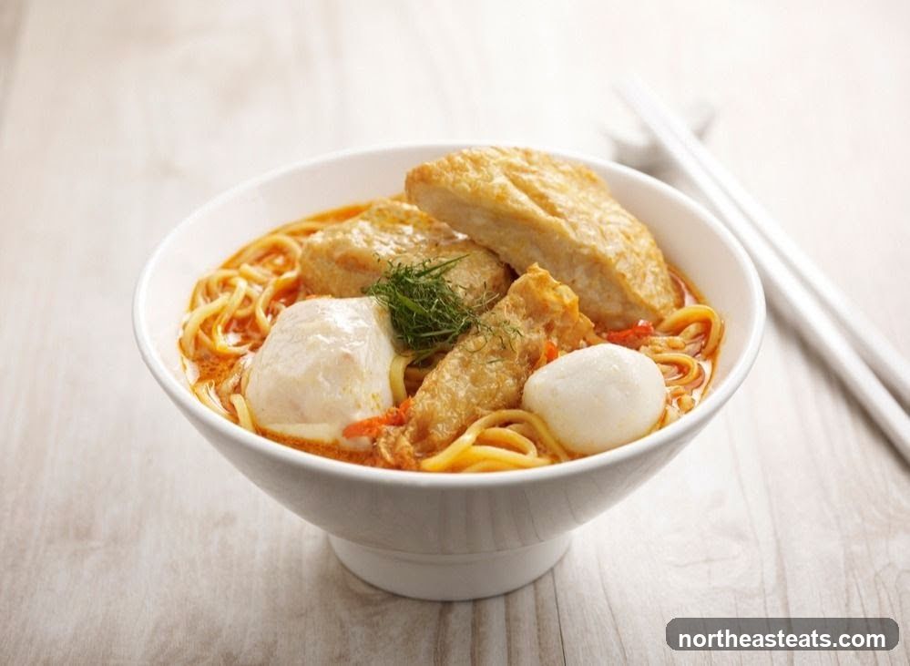 Bowl of Noodles with Fish Balls and Tofu