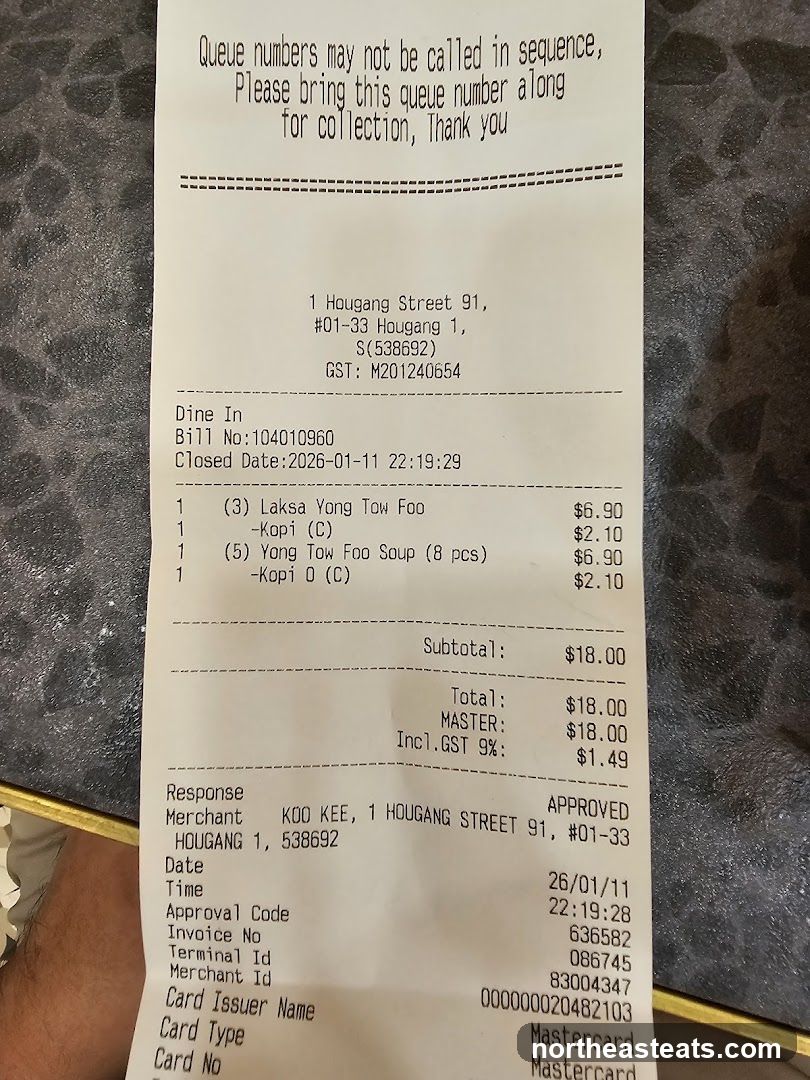 Receipt from Koo Kee