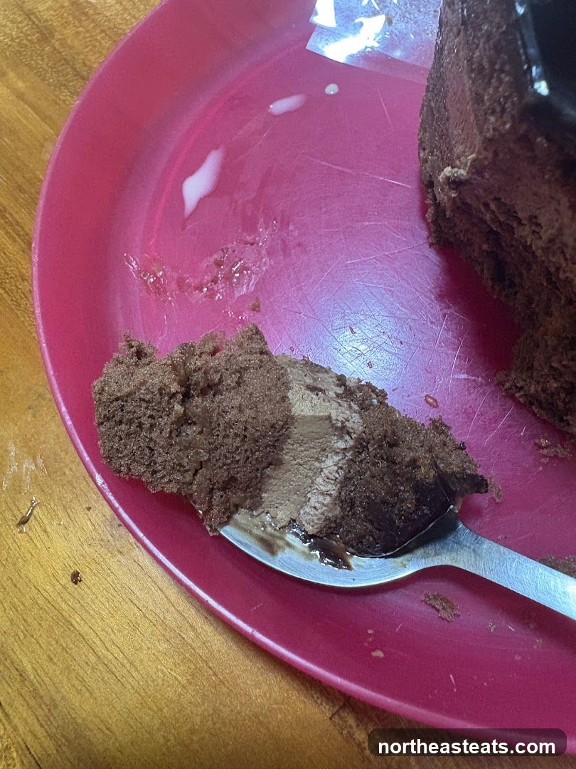 Chocolate cake on a pink plate