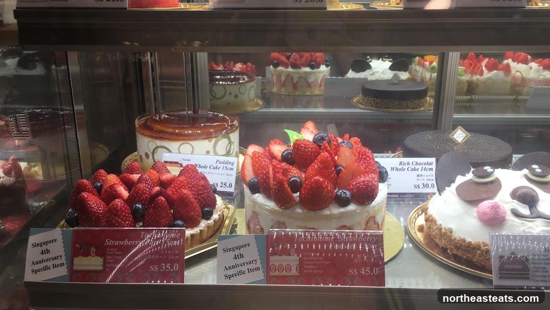Cakes in a display case