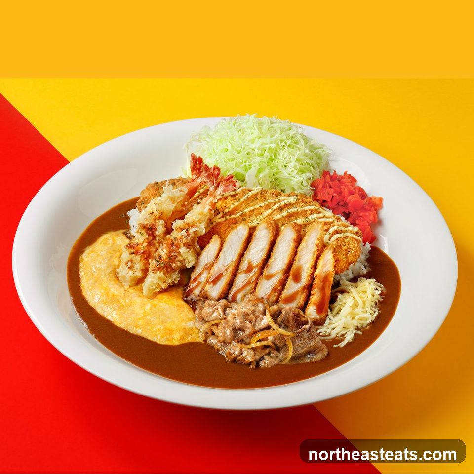 Curry Rice with Tonkatsu and Tempura