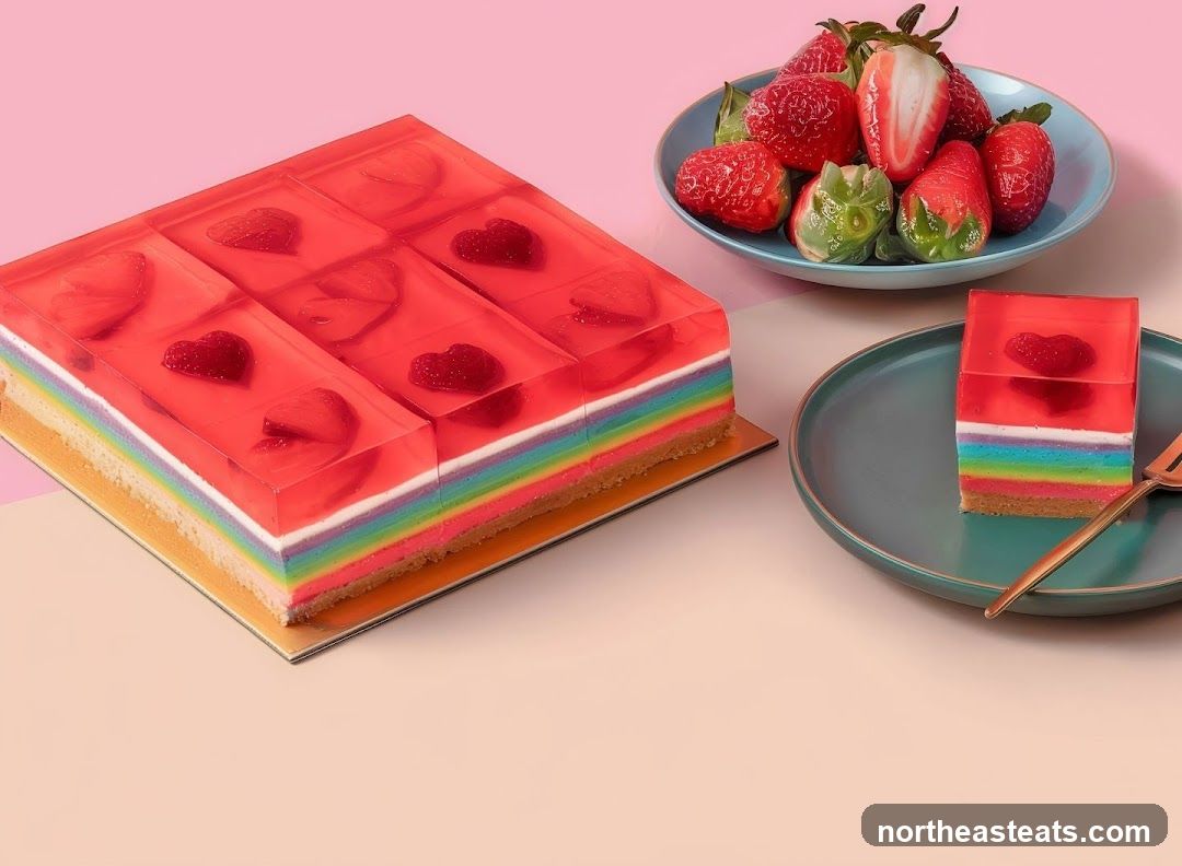 Rainbow Jelly Cake with Strawberries
