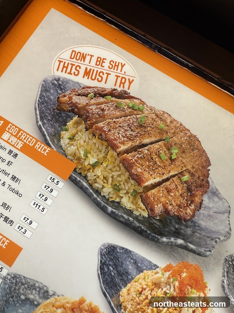 Menu with Pork Chop and Fried Rice