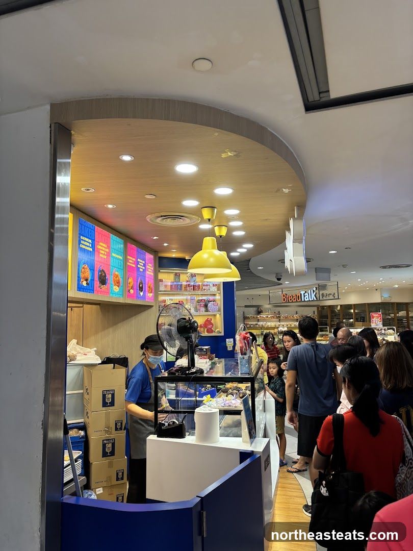Donut shop with a queue
