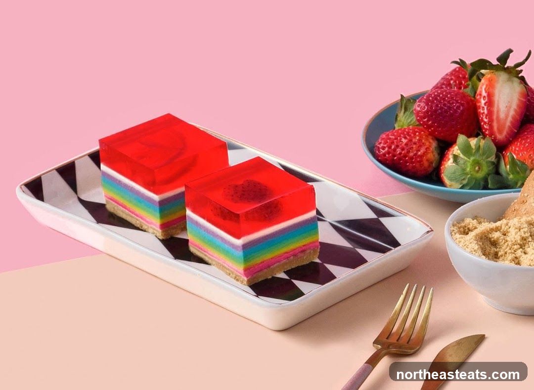 Rainbow Jelly Cakes with Strawberries
