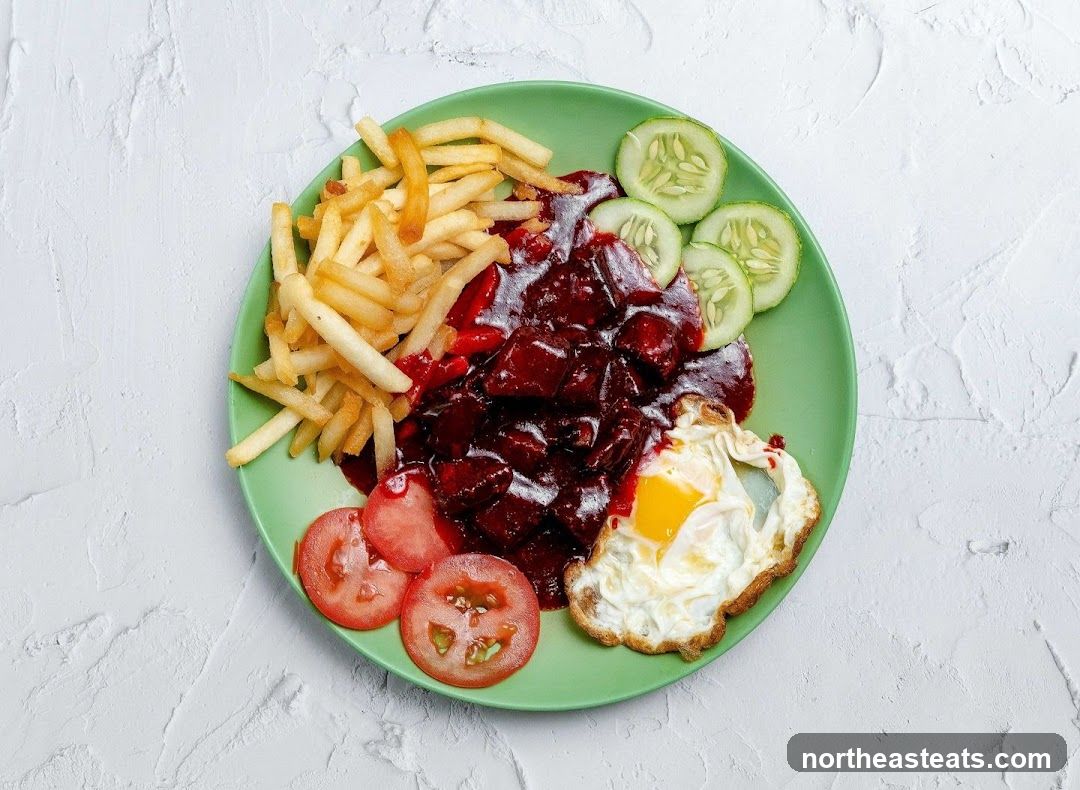 Meat dish with fries and egg