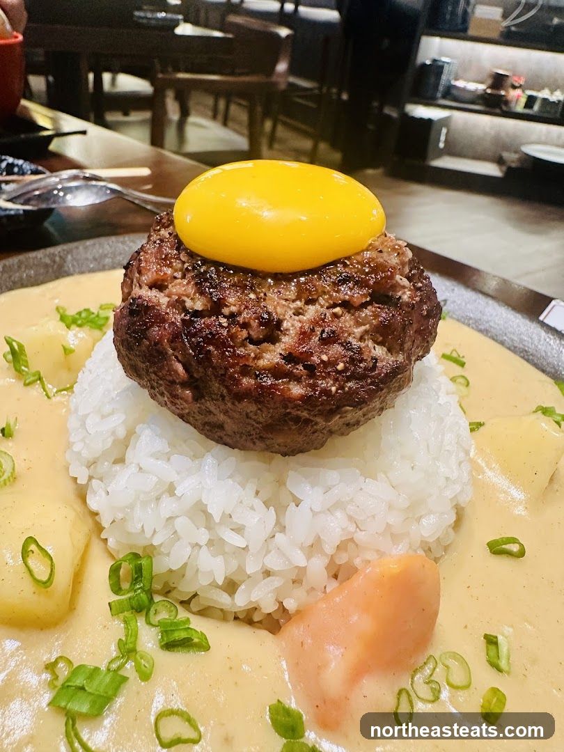 Hamburger Steak with Egg Yolk and Curry