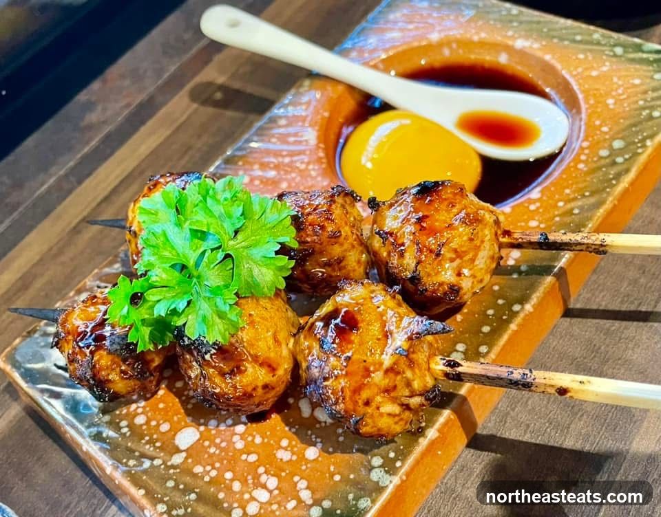 Chicken Meatball Skewers with Egg Yolk Dip