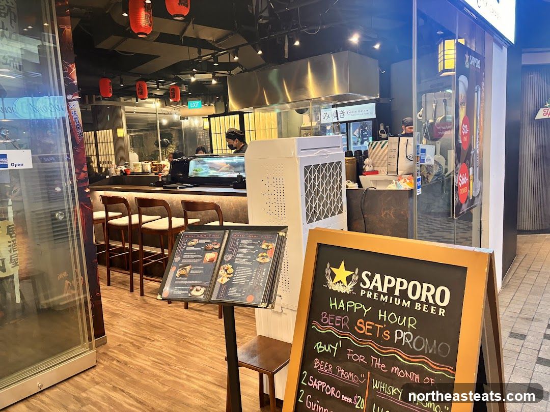Japanese Restaurant Interior with Menu and Beer Promotion