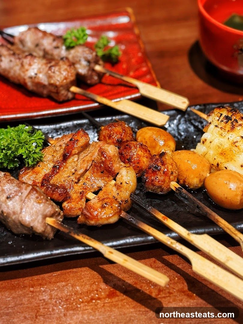 Skewers of grilled meat and vegetables