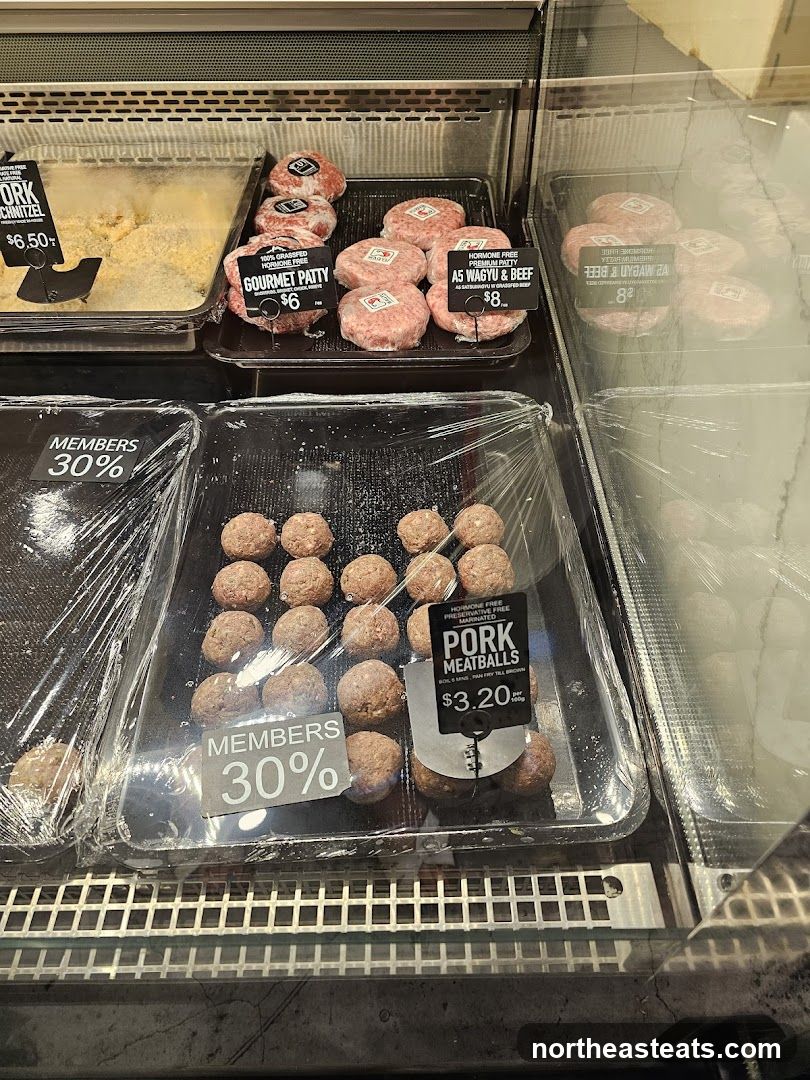Meat products in a display case