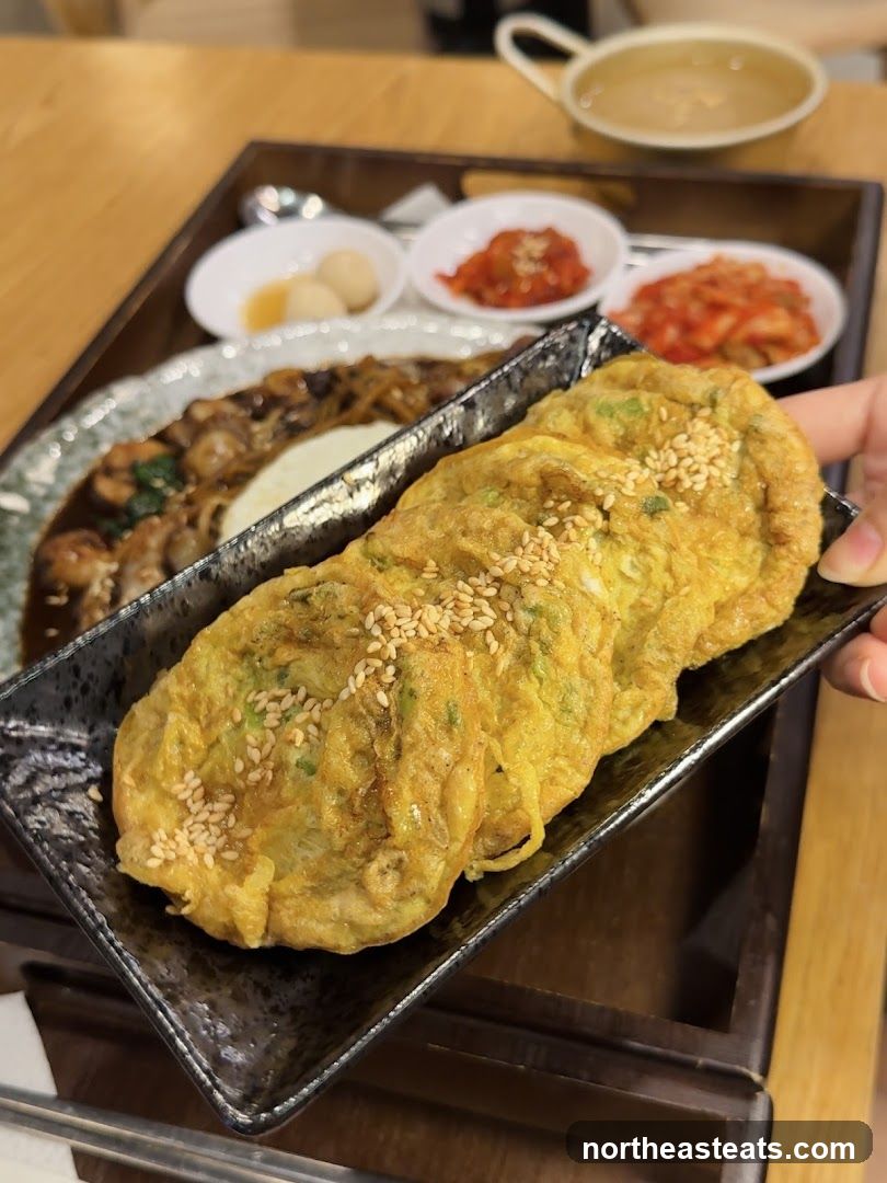 Korean Meal with Egg Rolls