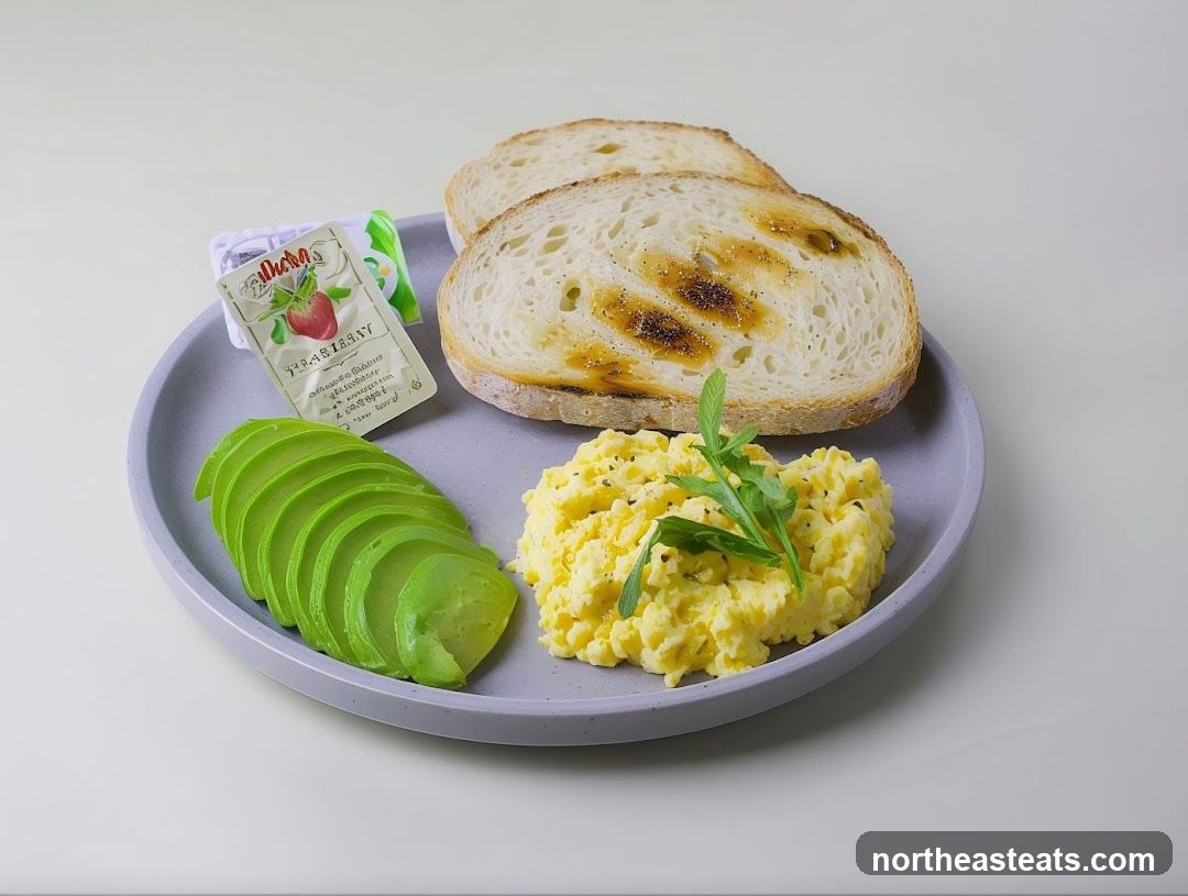 Scrambled Eggs with Avocado and Toast