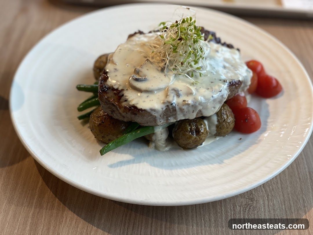 Steak with Cream Sauce and Vegetables
