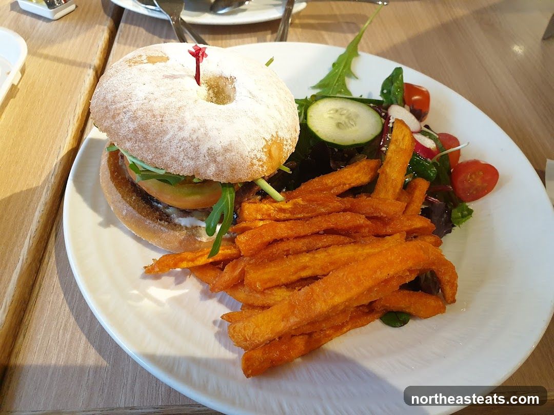 Burger with Sweet Potato Fries and Salad