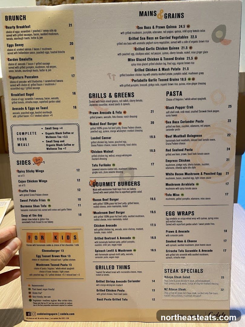Cedele Bakery Kitchen Menu