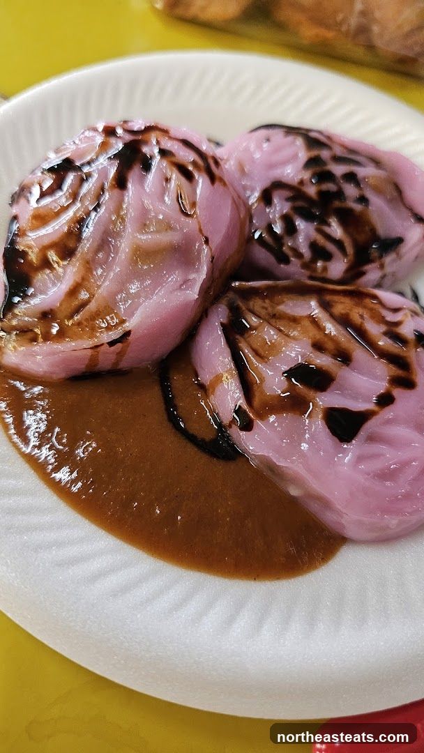 Pink Dumplings with Sauce