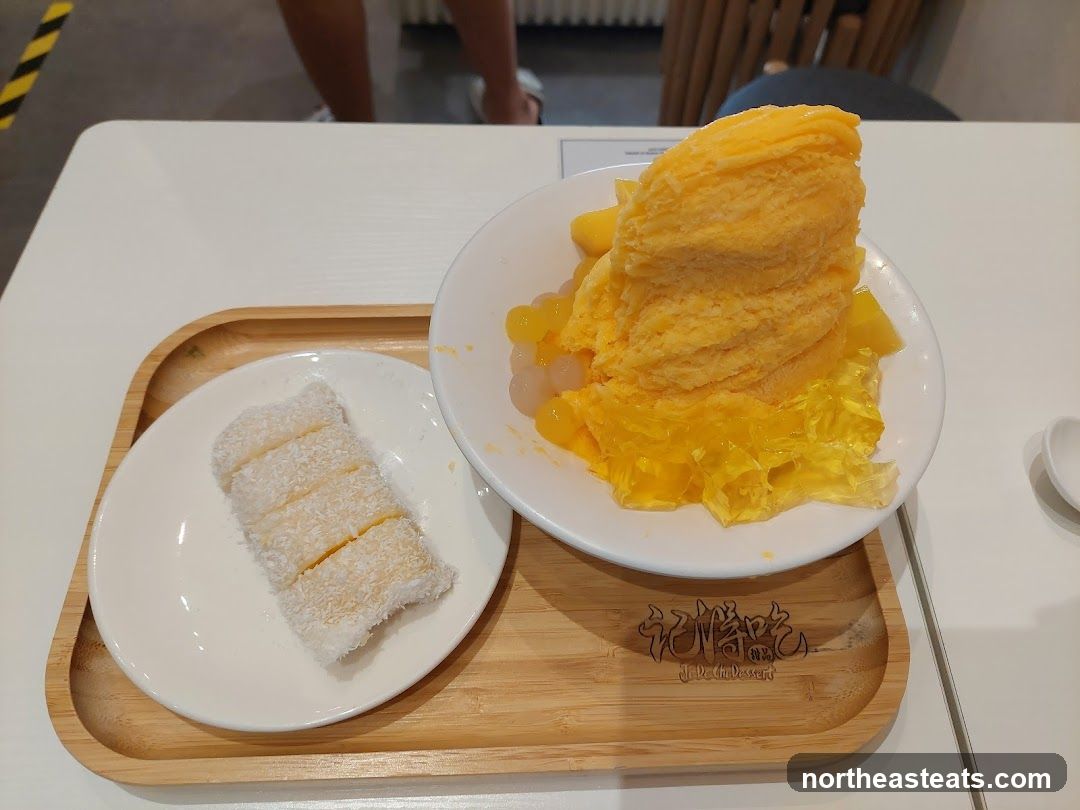 Mango shaved ice with coconut mochi