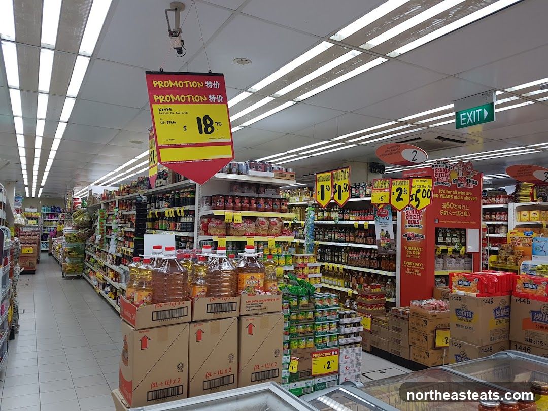 Supermarket aisle with promotions