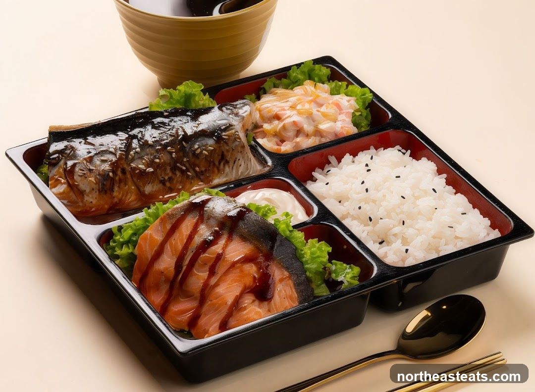 Bento Box with Grilled Fish and Rice