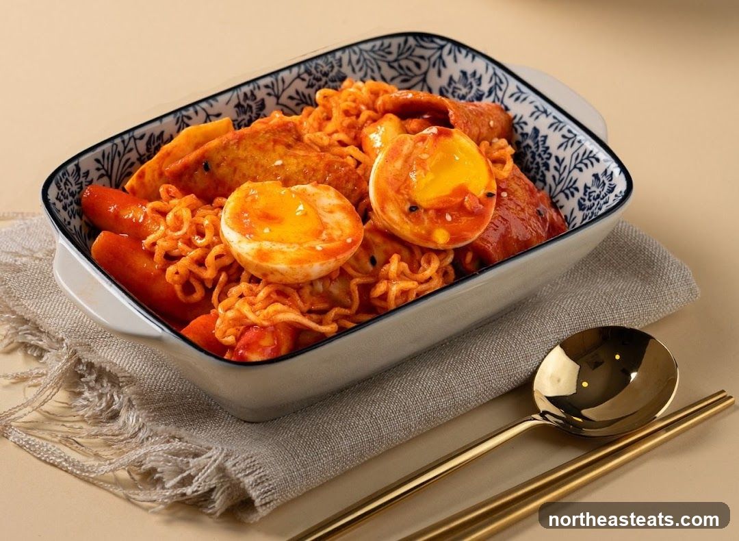 Spicy Korean Noodles with Eggs and Sausages