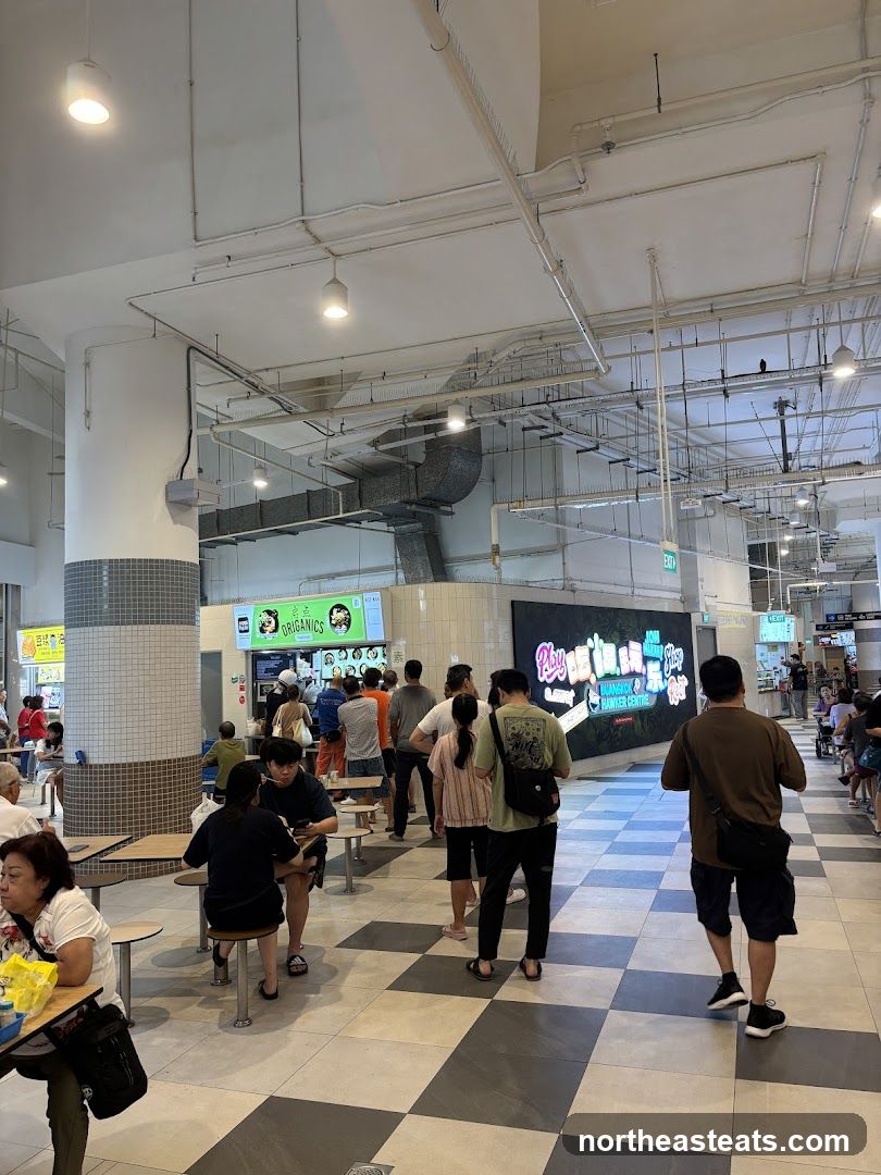 Food court with people queuing