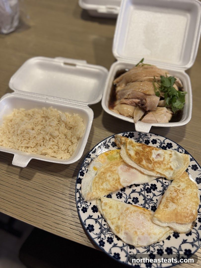 Hainanese Chicken Rice and Fried Eggs