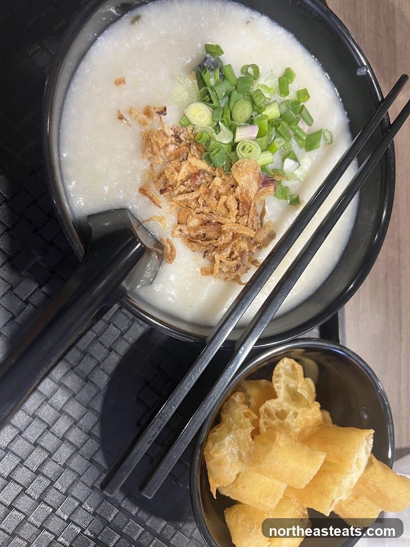 Congee with Toppings and Fried Dough Sticks
