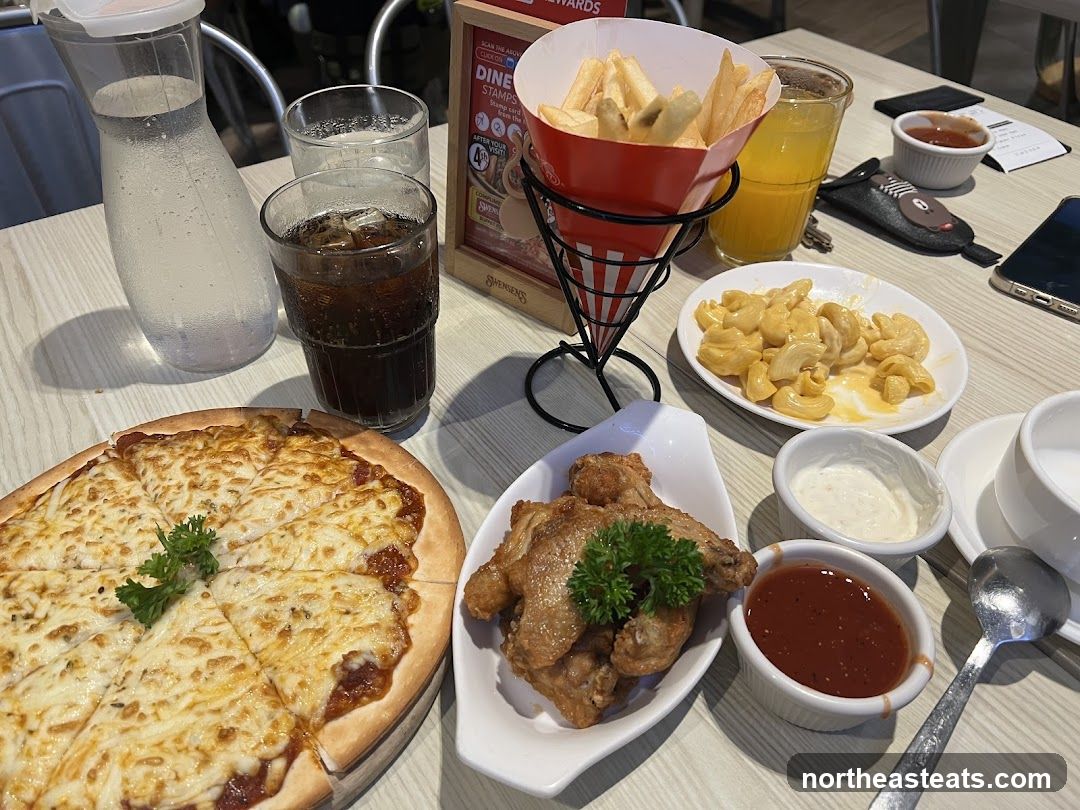 Table with food and drinks