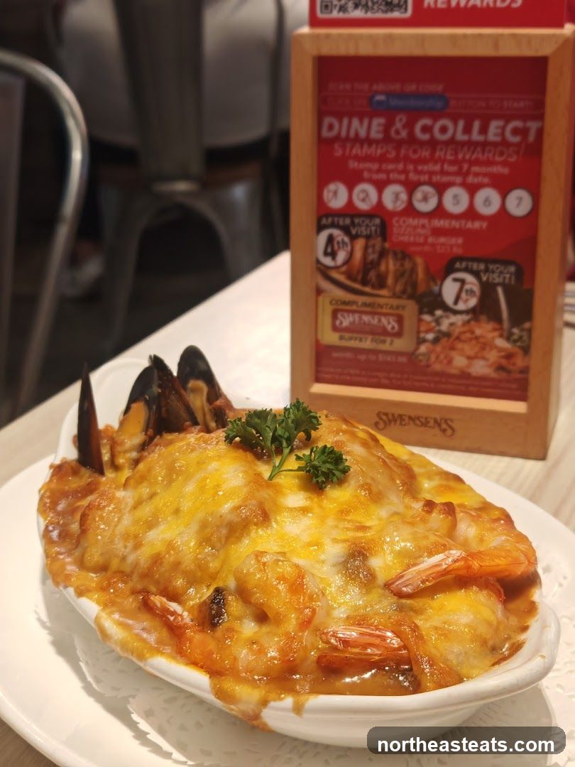 Seafood Gratin Dish with Swensen's Rewards Sign