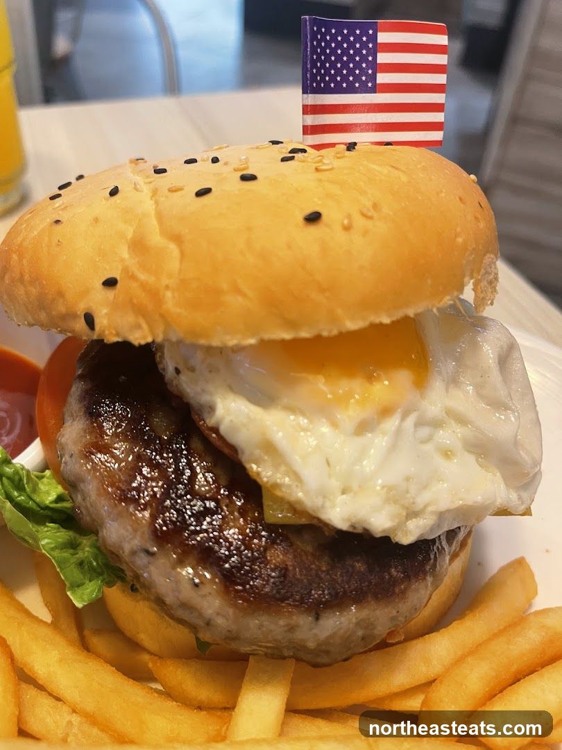 Burger with Fried Egg and Fries
