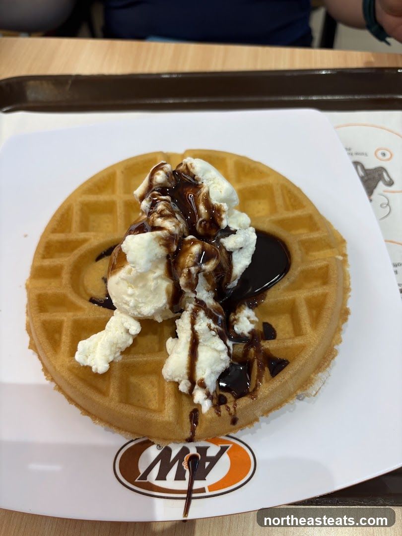 Waffle with Ice Cream and Chocolate Syrup