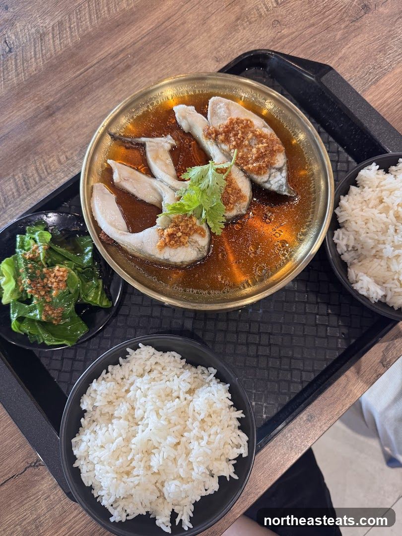 Steamed Fish with Rice and Greens