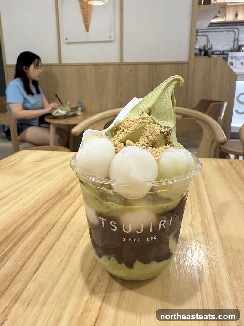 Matcha dessert with mochi and red bean paste