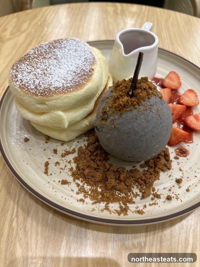 Soufflé Pancakes with Ice Cream and Strawberries