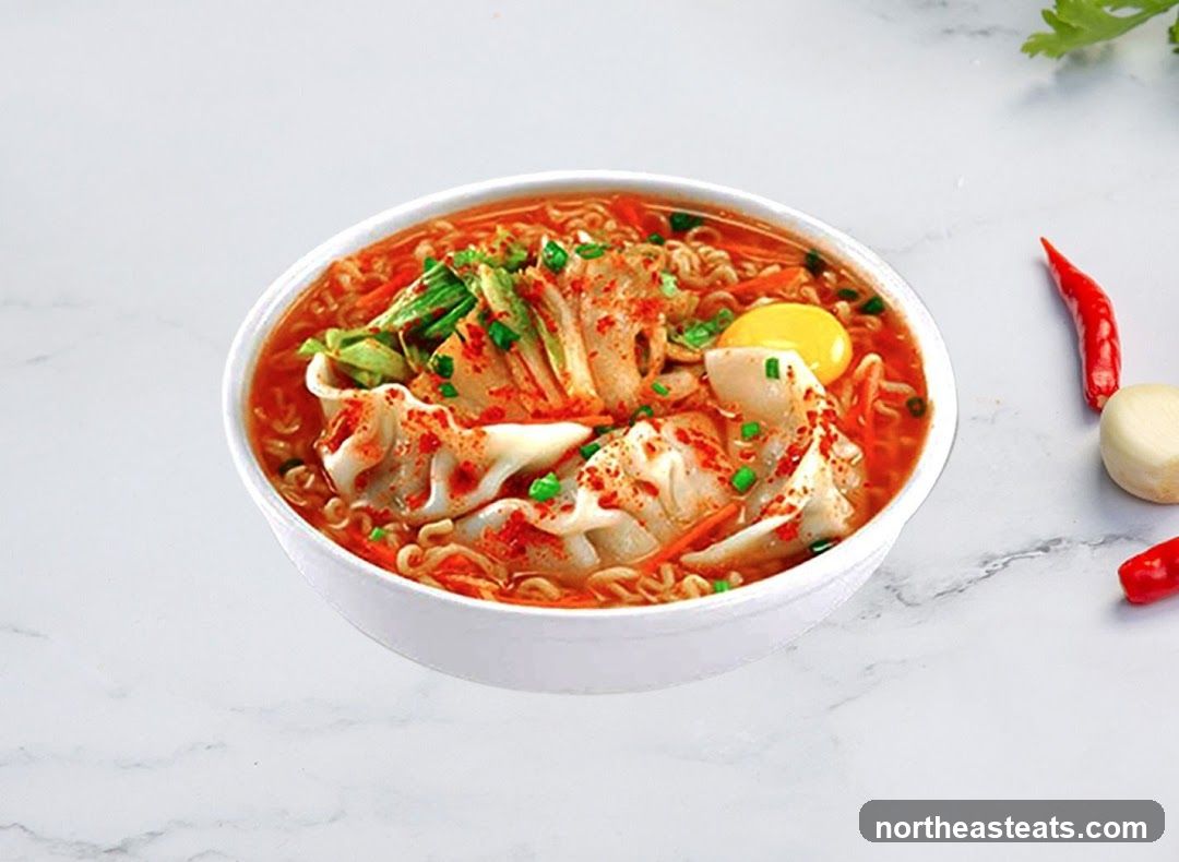 Kimchi Ramen with Dumplings