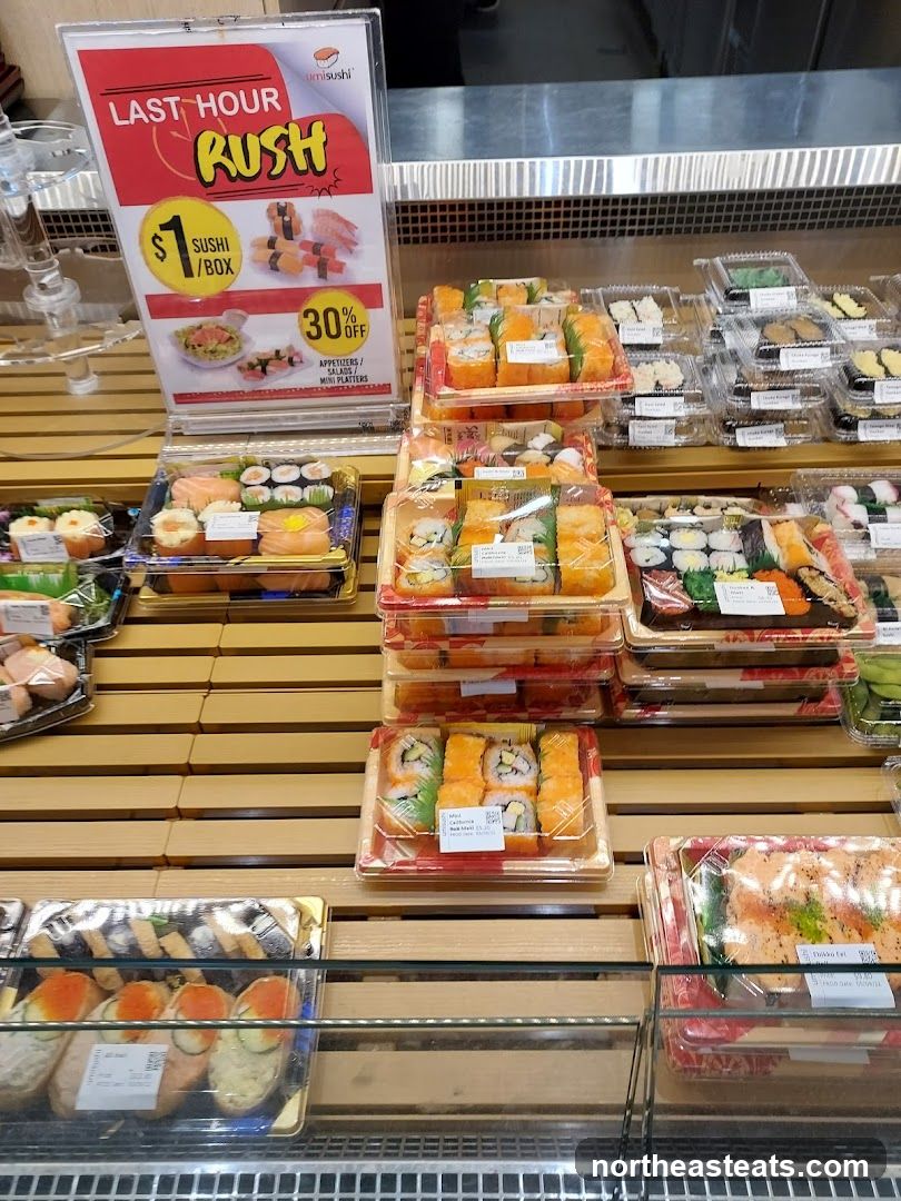 Sushi display with sale sign