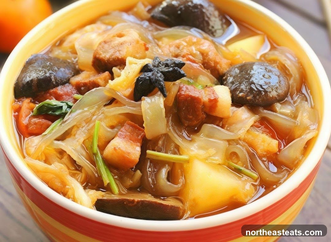 Stewed Pork Belly with Cabbage and Mushrooms