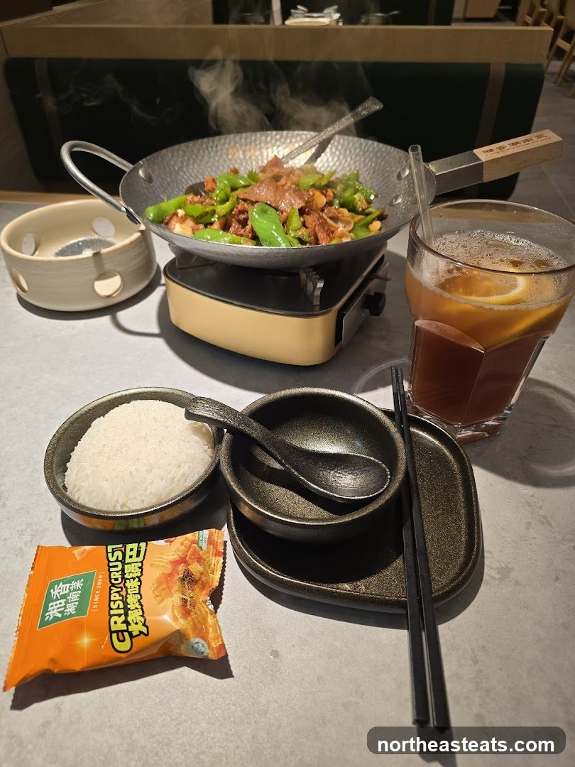 Stir-fried dish with rice and drink