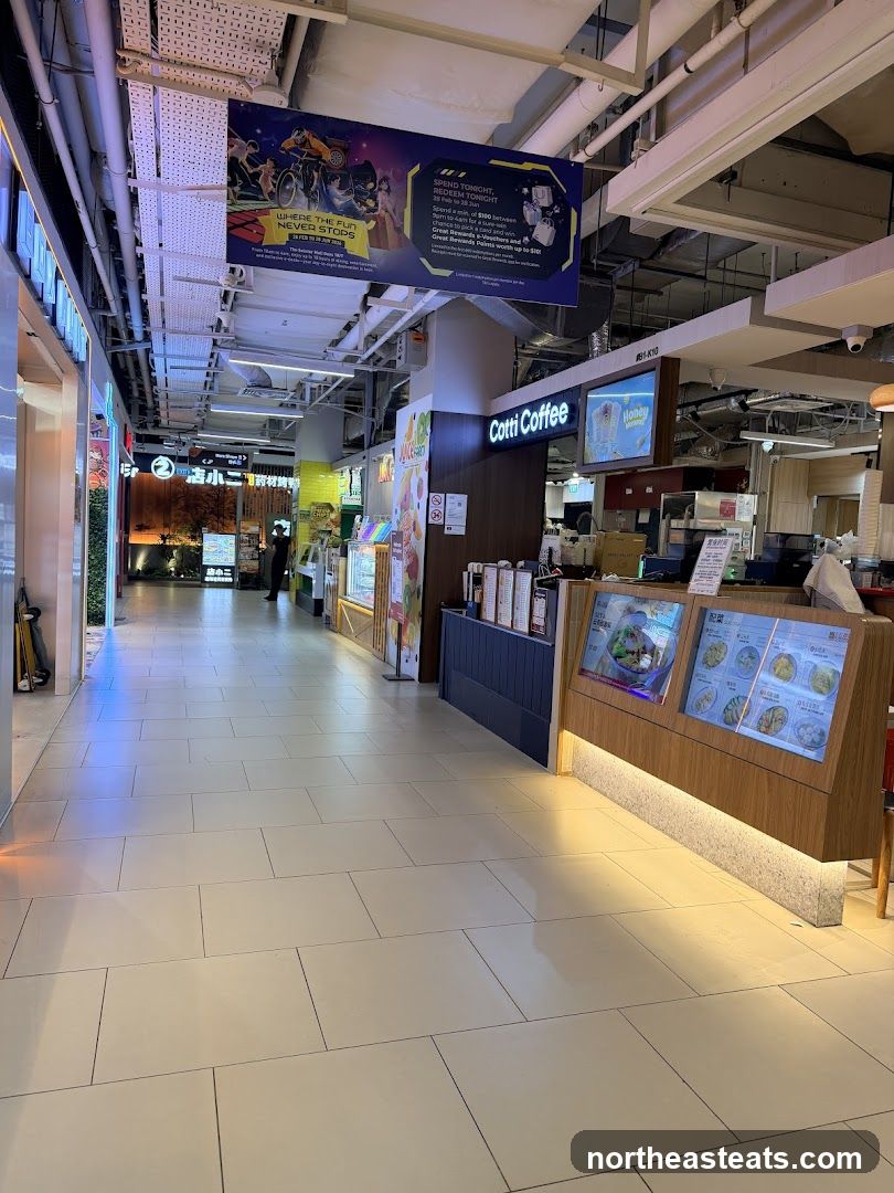 Indoor Mall Corridor with Food Stalls